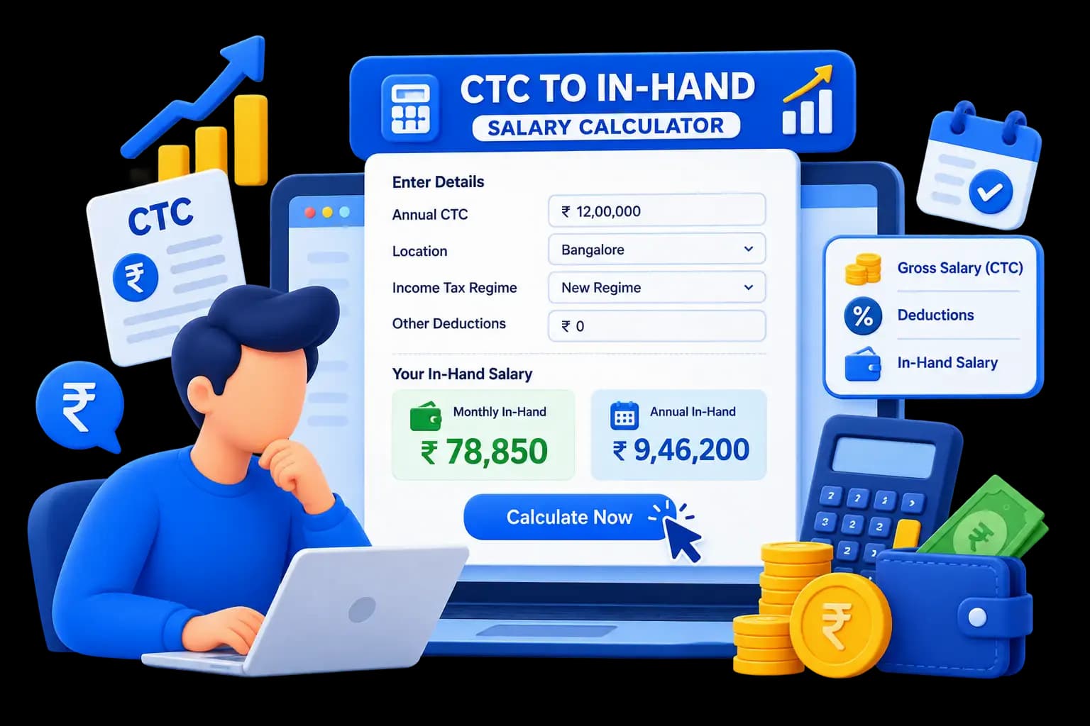 CTC to in-hand salary calculator interface