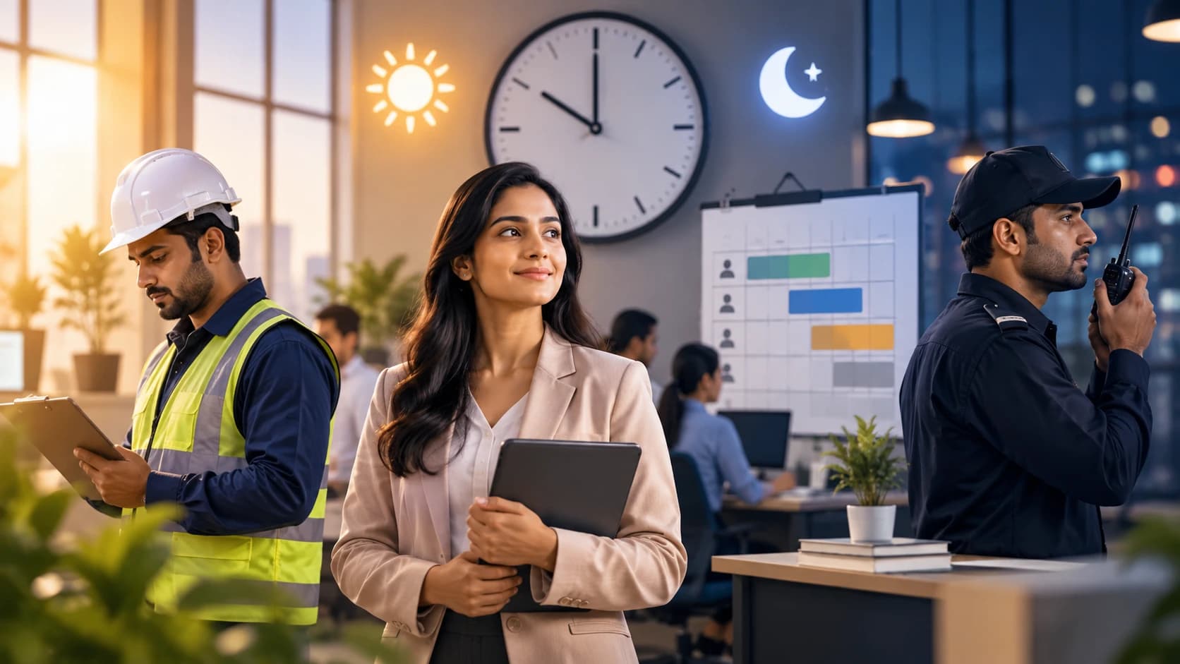 Employee working a night shift reviewing payslip with shift allowance