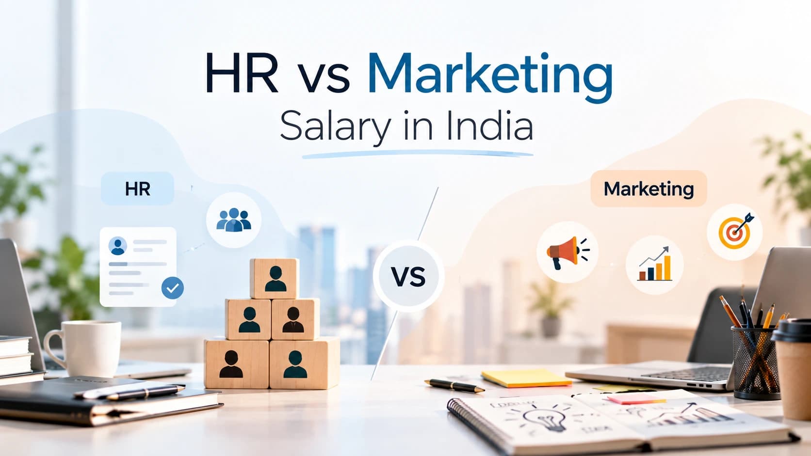 Split comparison of HR and marketing professionals representing salary differences in India