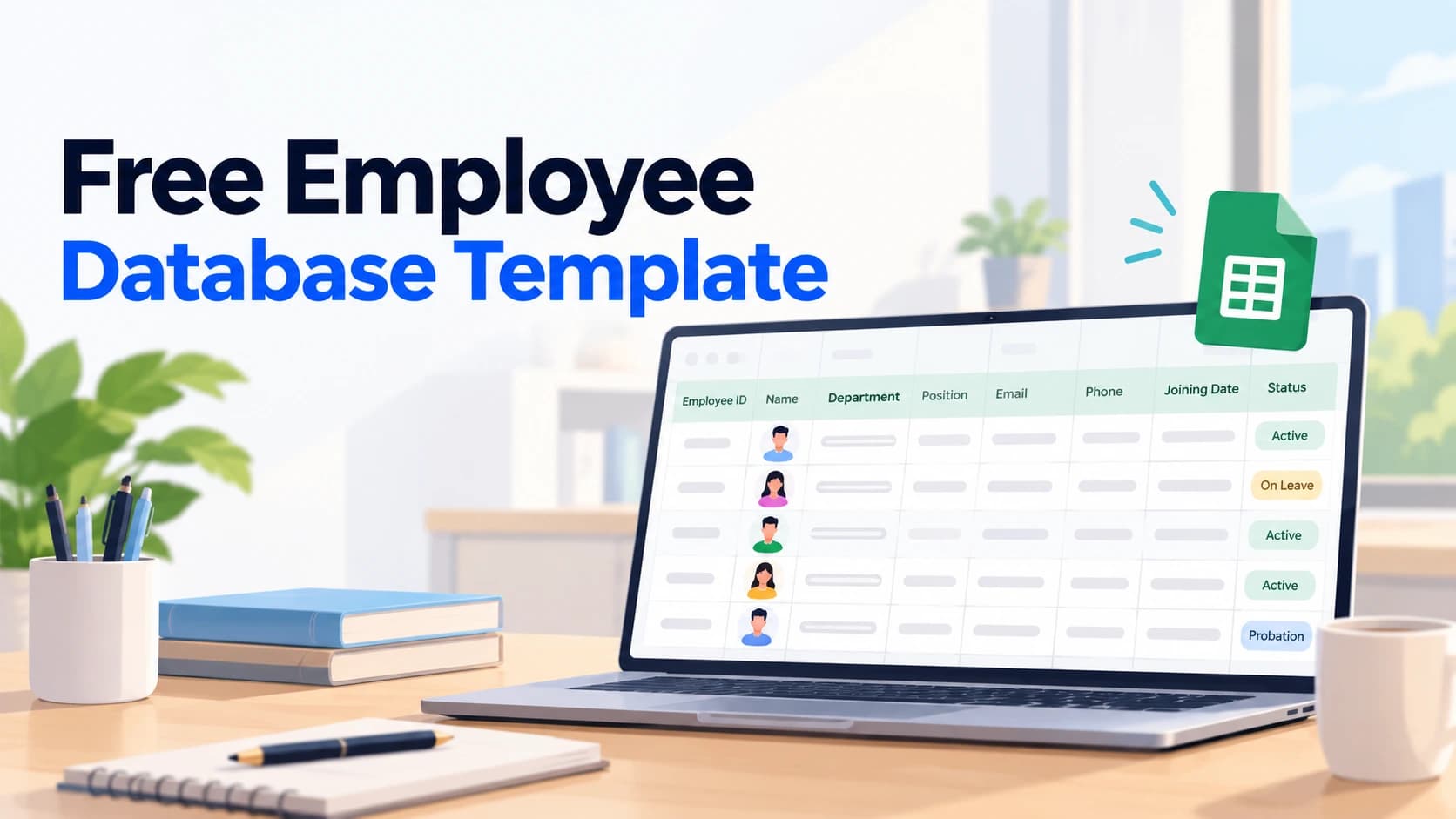 Spreadsheet template showing organized employee database fields and columns