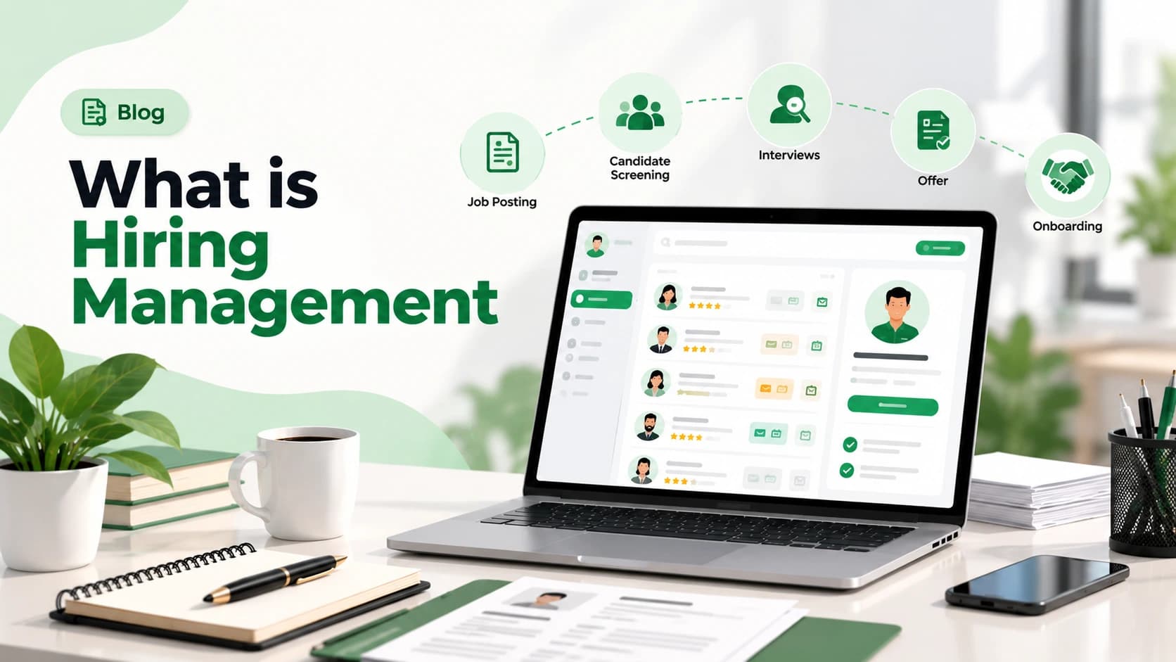 Founder reviewing candidate applications and interview stages on a laptop