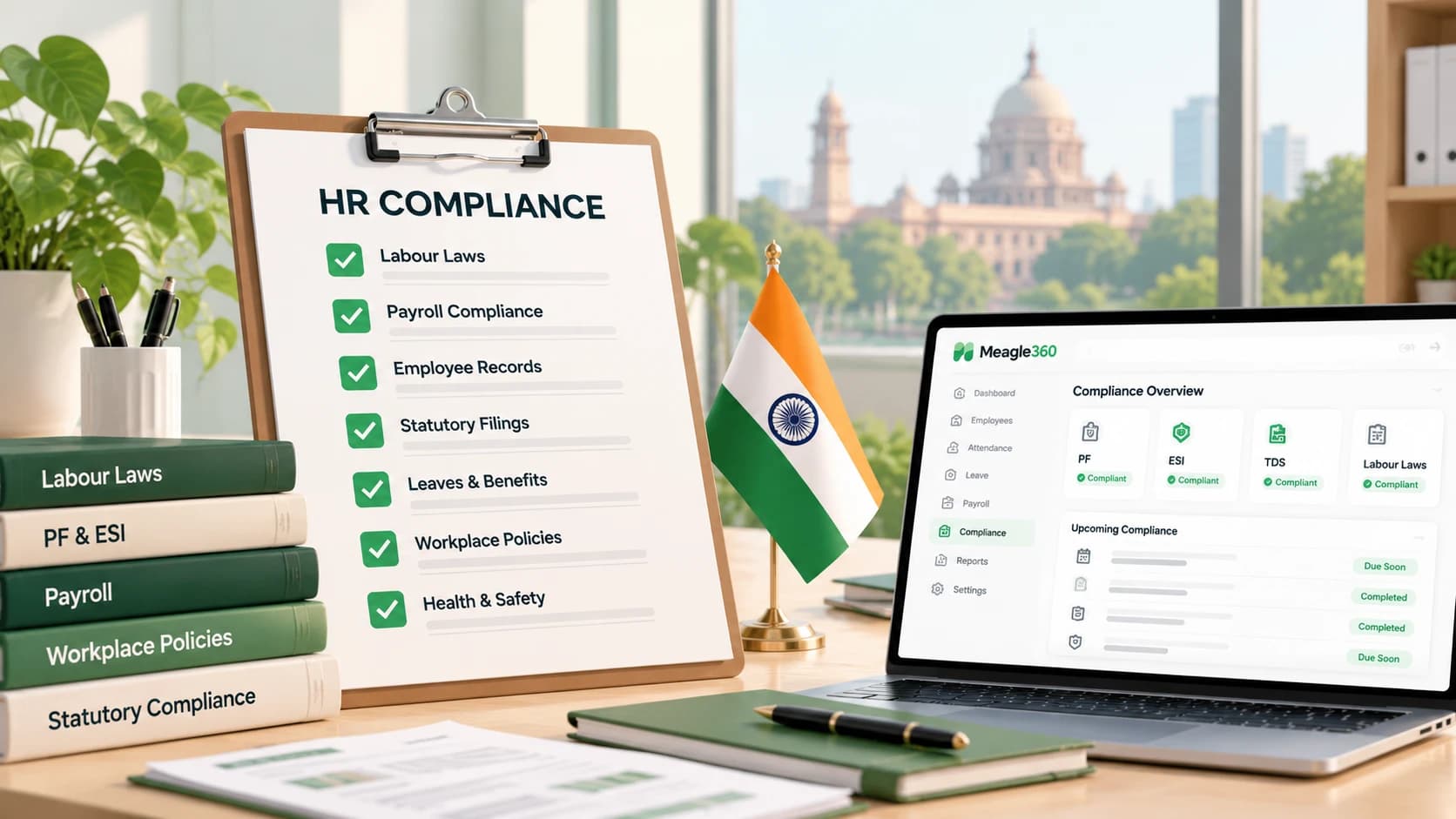 HR compliance checklist for Indian small businesses showing monthly PF, ESI and TDS due dates